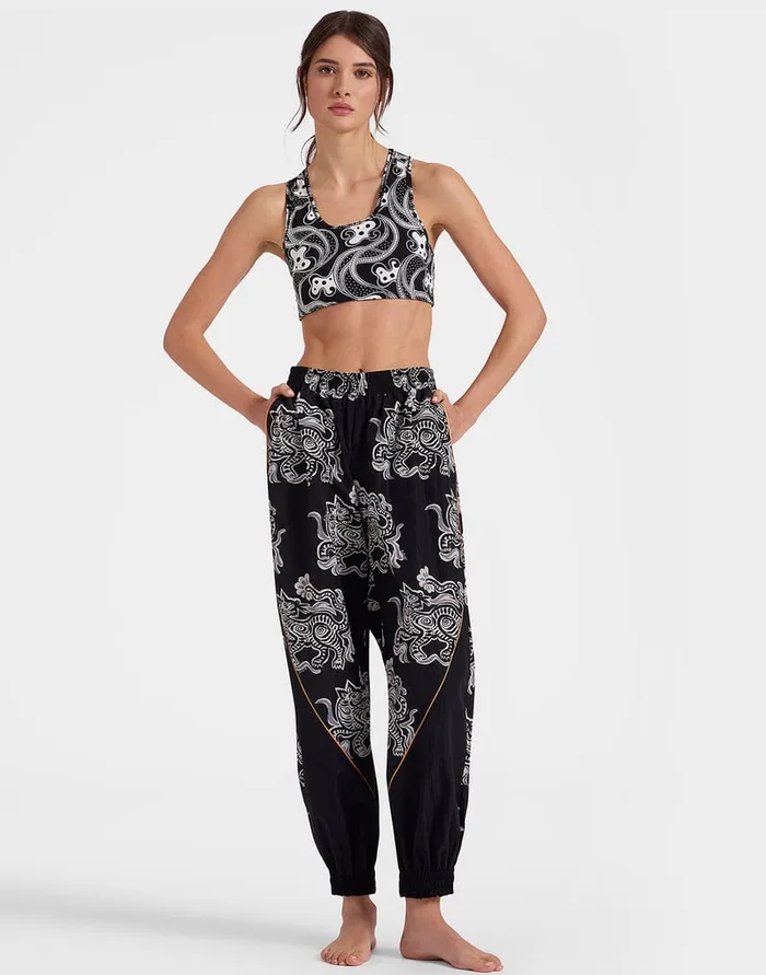 La Doublej Court Pants Crazy Tigers Black and White In Nylon Women Loungewear La Doublej Court Pants Crazy Tigers Black and White In Nylon Women Loungewear