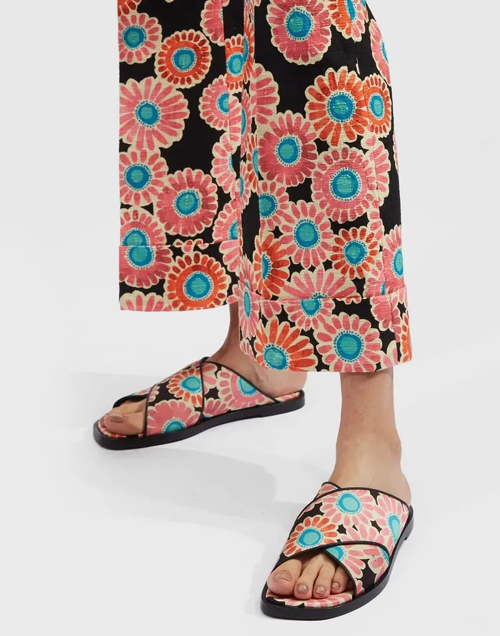 La Doublej CrissCross Sandals Crazy Daisy Black In Twill Women Shoes