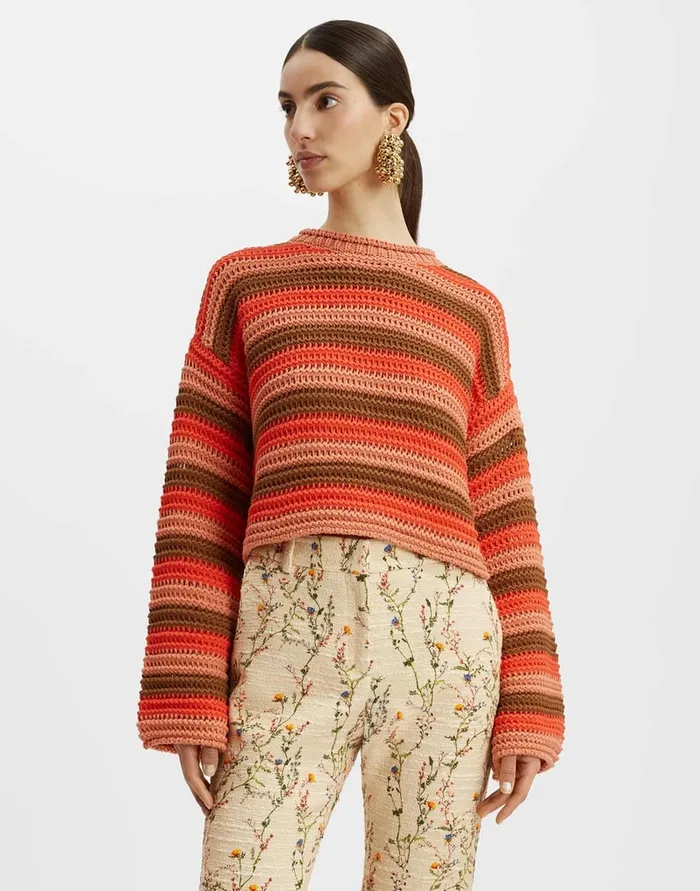La Doublej Crop Sweater Multicolor Red In Cable Chain Women Knitwear
