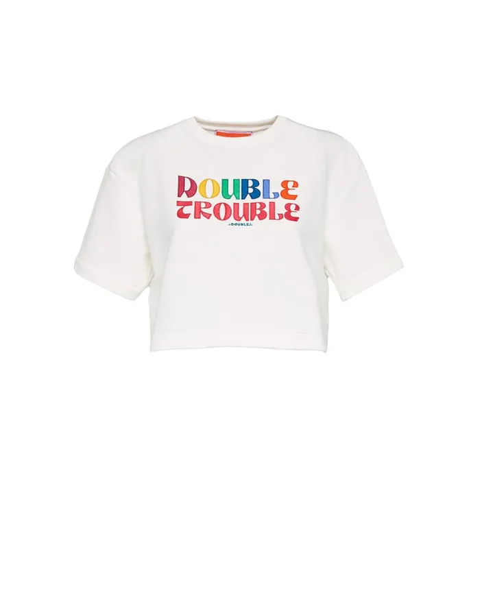 La Doublej Discman Tee Off White In Embroidered Jersey Women TShirts and Sweatshirts