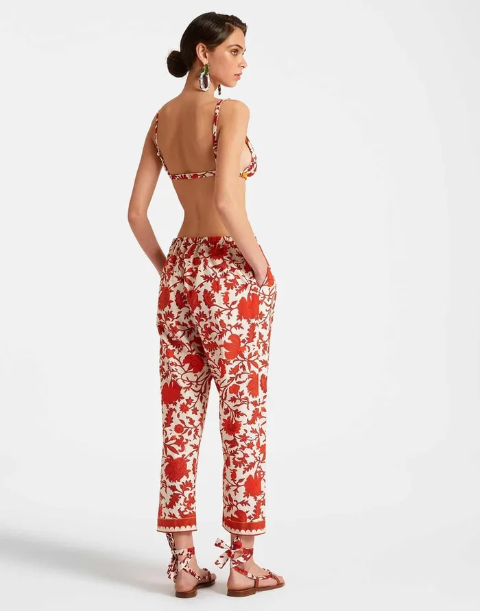 La Doublej Drawstring Pants Dragonflower Mini Red In Summer Poplin Women Shorts and Pants