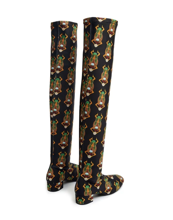La Doublej Edie High Boots Scarab Black In Elastic Lycra Women Shoes