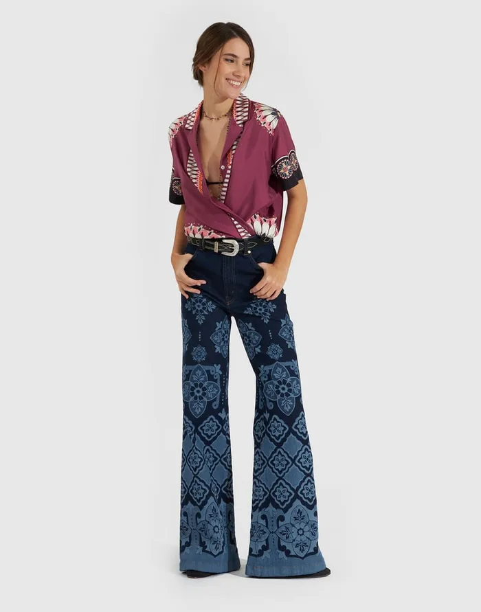 La Doublej Flare Jeans Partenope Navy In Denim Women Shorts and Pants