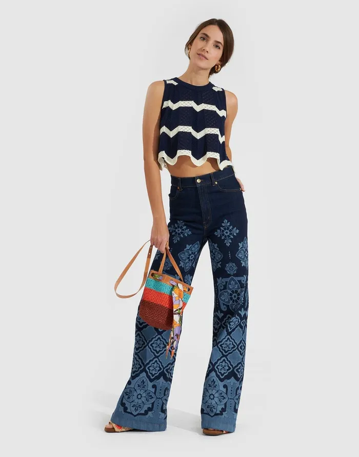La Doublej Flare Jeans Partenope Navy In Denim Women Shorts and Pants