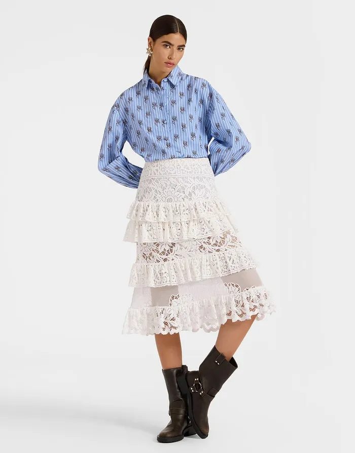 La Doublej Footloose Lacey Skirt White In Cotton Lace Women Skirts