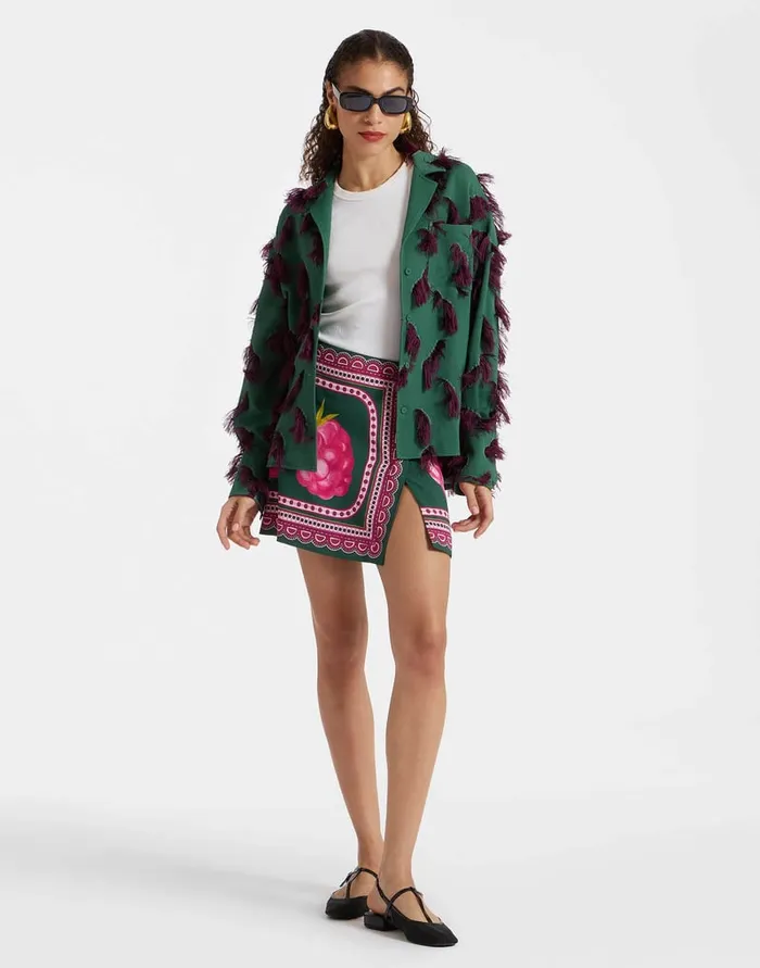 La Doublej Foulard Mini Skirt Lampone Place Emerald In Envers Satin Women Skirts La Doublej Foulard Mini Skirt Lampone Place Emerald In Envers Satin Women Skirts