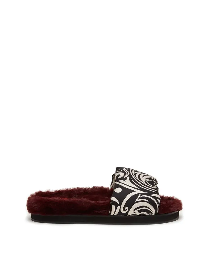 La Doublej Furry Slides Fauve In Twill Women Shoes
