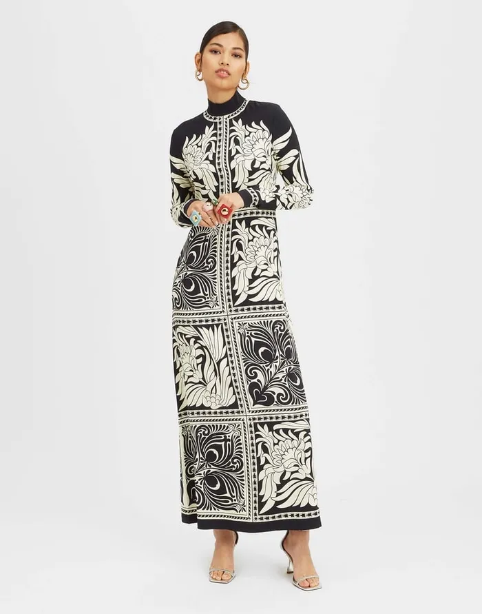 La Doublej Halle Dress Mix Tiles Place Black In Envers Satin Women Dresses