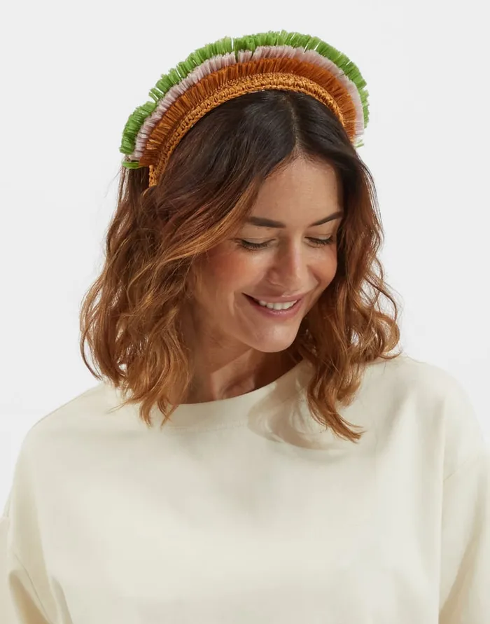La Doublej Halo Headband Solid Ocher In Raffia Crochet Women Hair Accessories