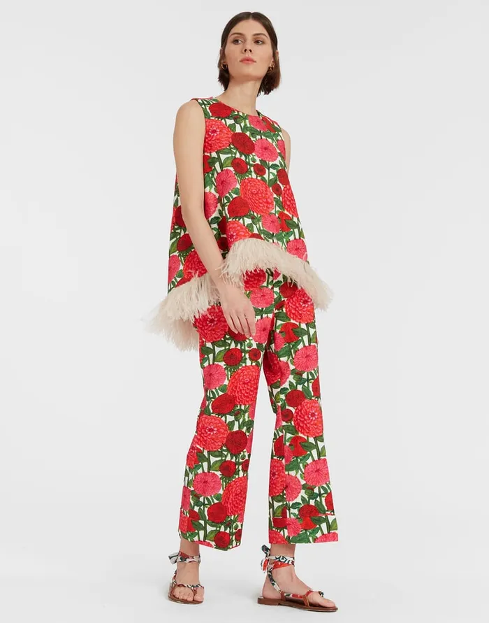La Doublej Hendrix Pants Pink Dahlias In Shot Cotton Women Shorts and Pants
