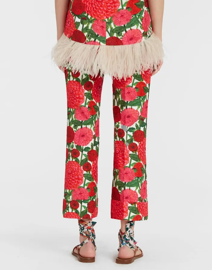 La Doublej Hendrix Pants Pink Dahlias In Shot Cotton Women Shorts and Pants