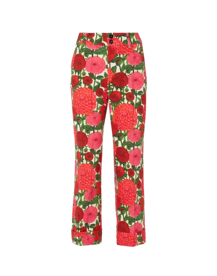La Doublej Hendrix Pants Pink Dahlias In Shot Cotton Women Shorts and Pants