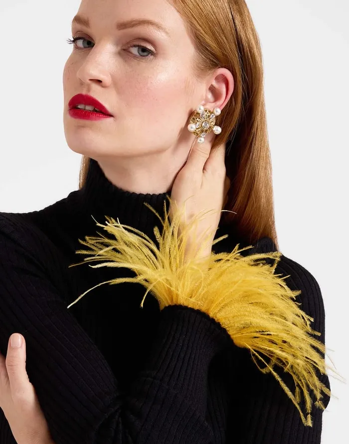 La Doublej High Kick Top Black In Ribbed Silk Cashmere With Feathers Women Knitwear