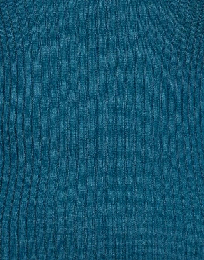 La Doublej High Kick Top Blue In Ribbed Silk Cashmere With Feathers Women Knitwear
