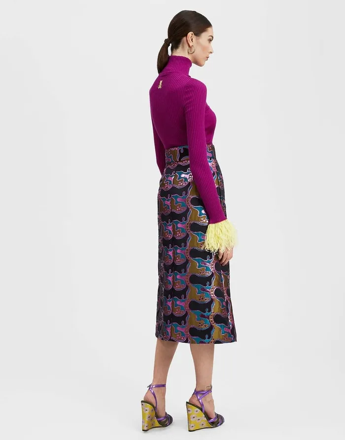 La Doublej High Kick Top Purple In Ribbed Silk Cashmere With Feathers Women Knitwear