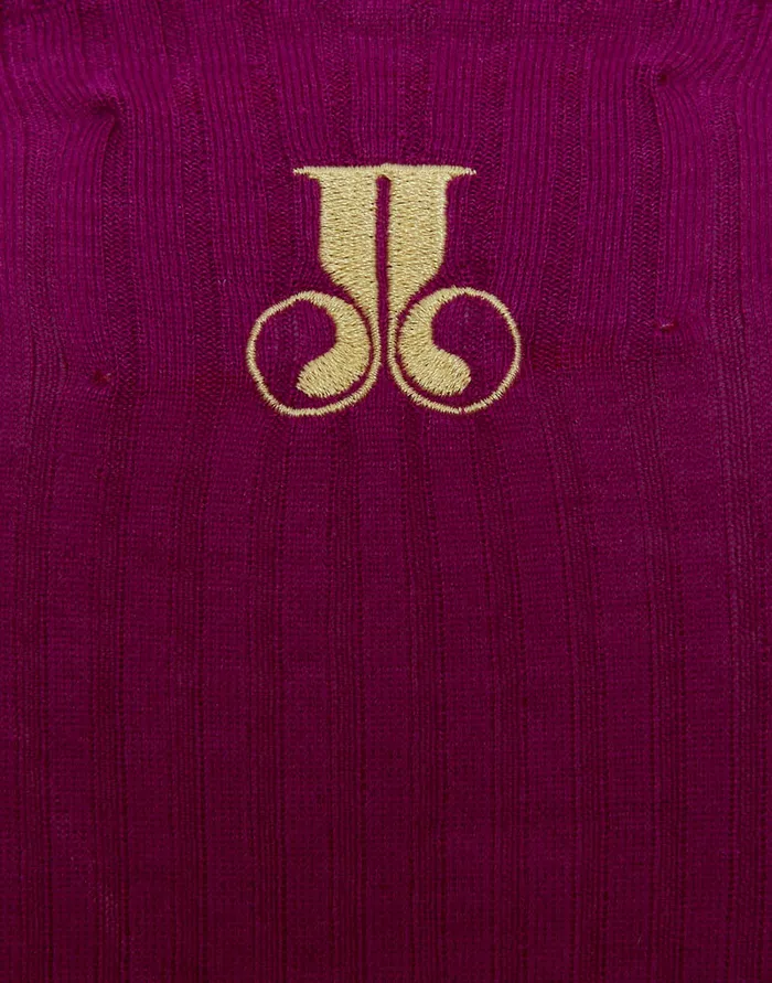 La Doublej High Kick Top Purple In Ribbed Silk Cashmere With Feathers Women Knitwear