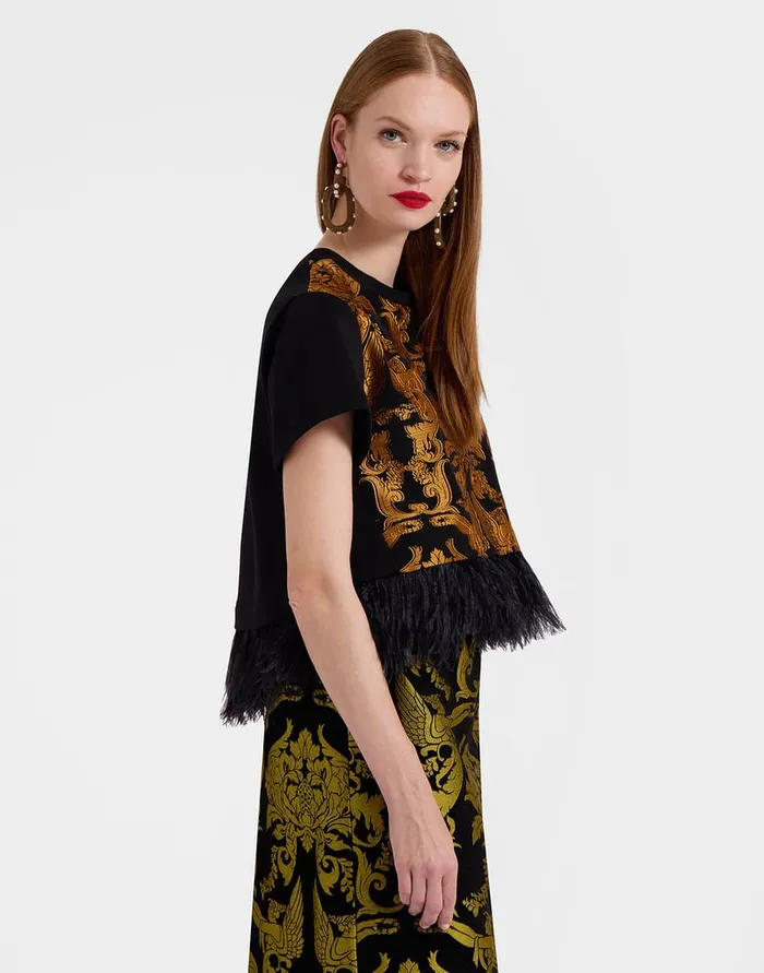 La Doublej La Scala Tee Cherubs Black In Fil Coup With Feathers Women Party Dressing La Doublej La Scala Tee Cherubs Black In Fil Coup With Feathers Women Party Dressing