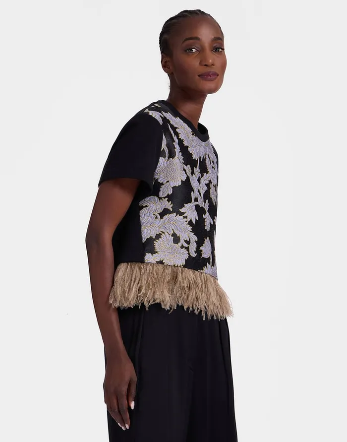 La Doublej La Scala Tee Lark Black In Jacquard With Feathers Women Shirts and Tops La Doublej La Scala Tee Lark Black In Jacquard With Feathers Women Shirts and Tops
