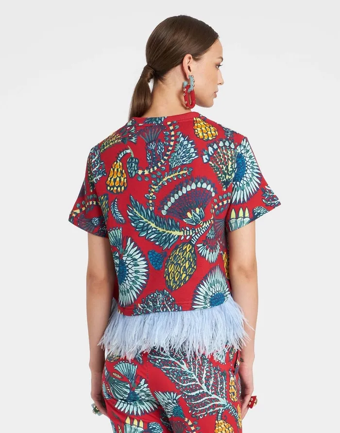 La Doublej La Scala Tee Sicomore Red In Jersey With Feathers Women TShirts and Sweatshirts