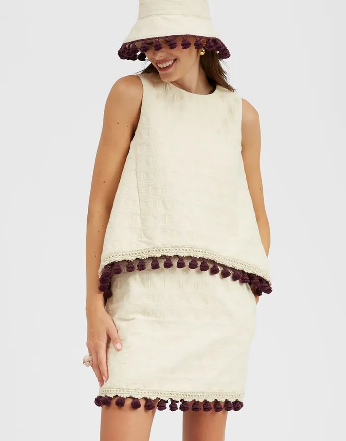 La Doublej La Scala Top Creamy In Jacquard With Tassels Women Shirts and Tops La Doublej La Scala Top Creamy In Jacquard With Tassels Women Shirts and Tops