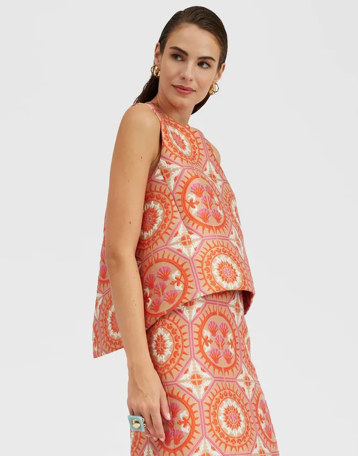 La Doublej La Scala Top Sun Orange In Jacquard Women Party Dressing