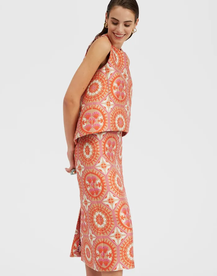 La Doublej La Scala Top Sun Orange In Jacquard Women Party Dressing