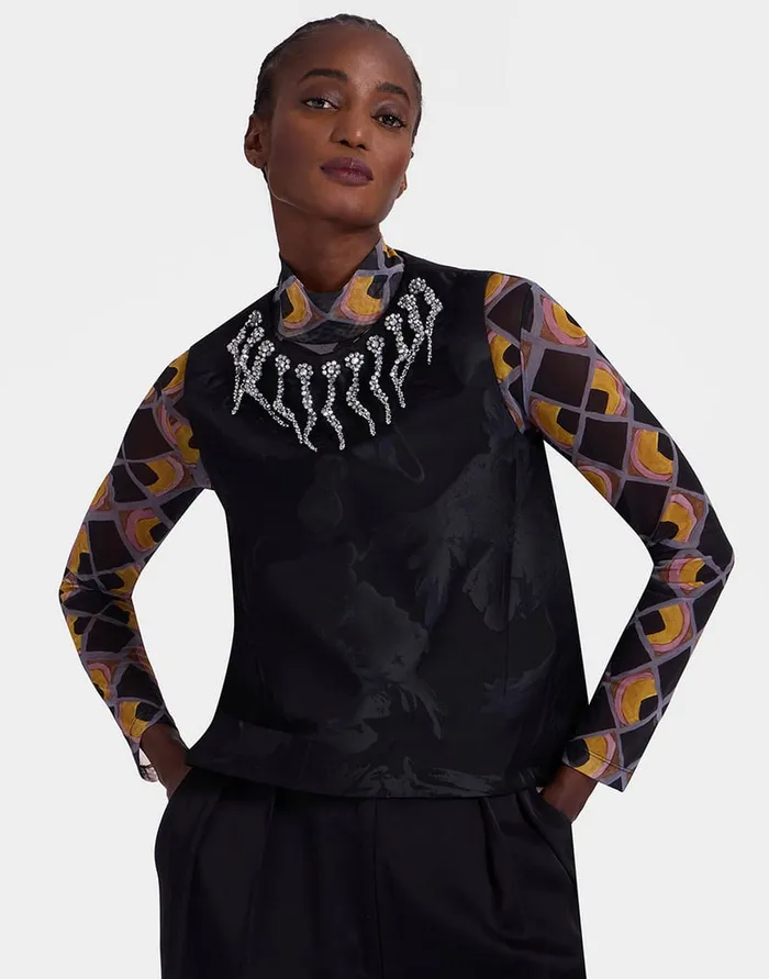 La Doublej La Scala Top Sylph Black In Jacquard Embroidered Women Shirts and Tops La Doublej La Scala Top Sylph Black In Jacquard Embroidered Women Shirts and Tops