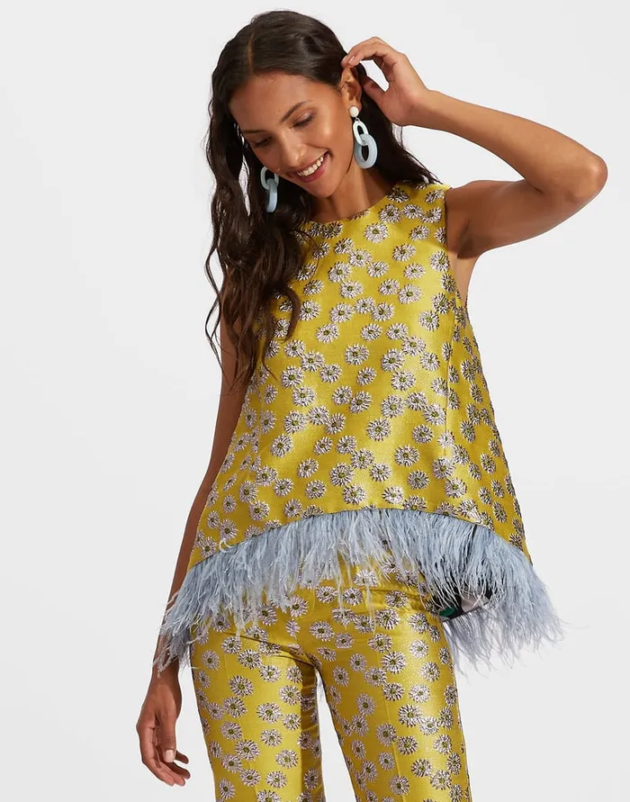 La Doublej La Scala Top With Feathers Margarita In Jacquard Women Party Dressing La Doublej La Scala Top With Feathers Margarita In Jacquard Women Party Dressing