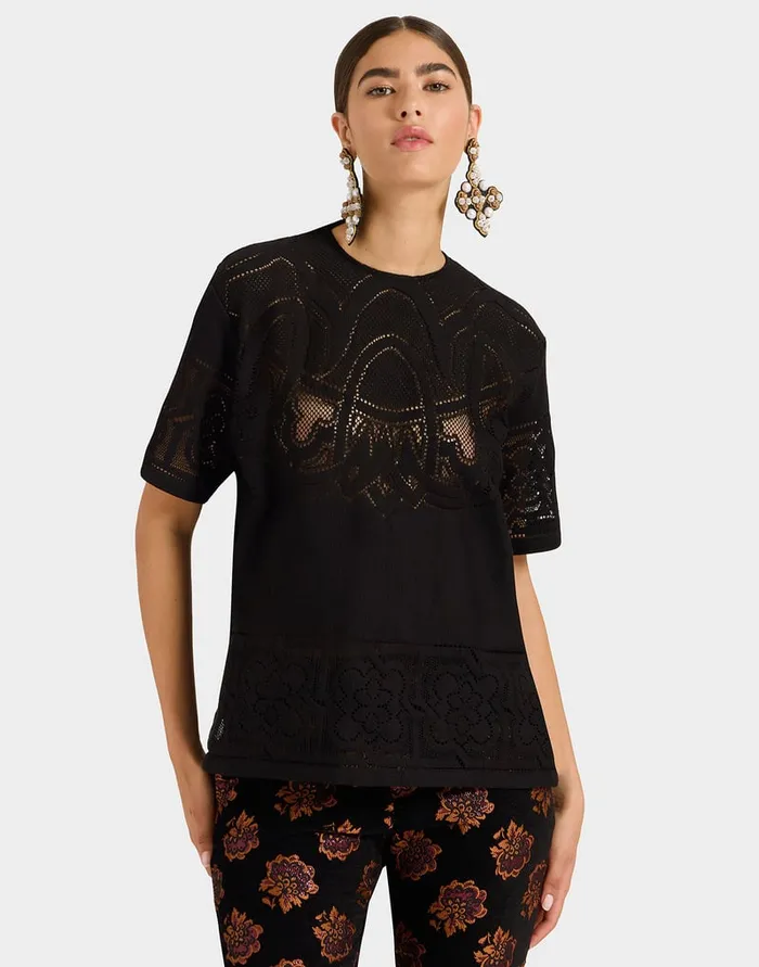 La Doublej Lacey House TShirt Solid Black In Embroidered Cotton Women TShirts and Sweatshirts La Doublej Lacey House TShirt Solid Black In Embroidered Cotton Women TShirts and Sweatshirts