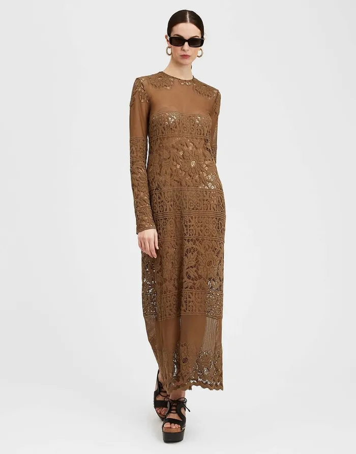 La Doublej Lacey Long Sleeve Swing Dress Military Green In Cotton Lace Women Dresses La Doublej Lacey Long Sleeve Swing Dress Military Green In Cotton Lace Women Dresses