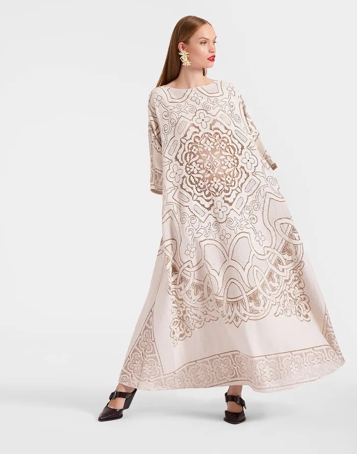 La Doublej Lacey Muumuu Dress Solid White Smoke In Embroidered Cotton Women Dresses La Doublej Lacey Muumuu Dress Solid White Smoke In Embroidered Cotton Women Dresses