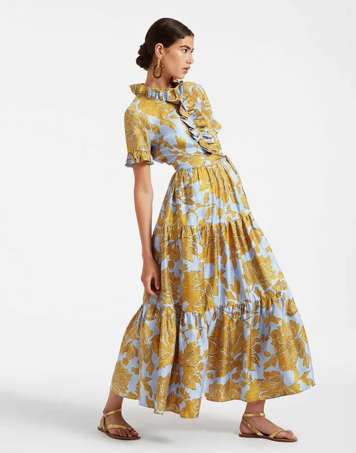 La Doublej Long And Sassy Dress Tangle Light Blue In Silk Twill Women Dresses La Doublej Long And Sassy Dress Tangle Light Blue In Silk Twill Women Dresses