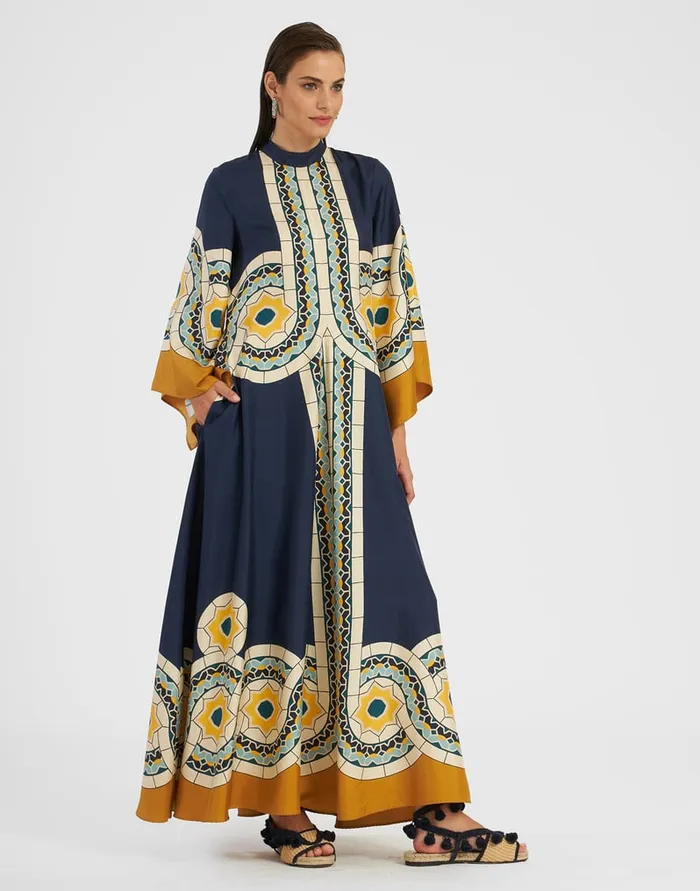 La Doublej Magnifico Dress Mudejar Place Blue In Silk Twill Women Dresses