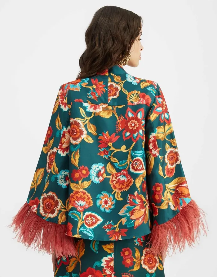 La Doublej Make An Exit Top Hottie Emerald In Silk Twill With Feathers Women Party Dressing