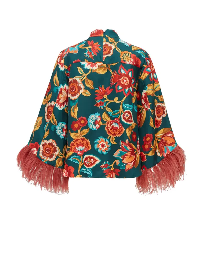 La Doublej Make An Exit Top Hottie Emerald In Silk Twill With Feathers Women Party Dressing