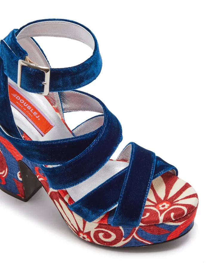 La Doublej Medal Wedge Moonflower Navy In Shot Cotton Women Shoes