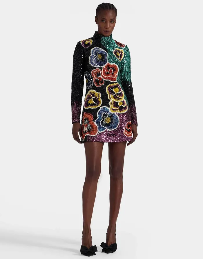 La Doublej Mini Halle Pansy Multicolor In Paillettes Embroidered Women Dresses La Doublej Mini Halle Pansy Multicolor In Paillettes Embroidered Women Dresses