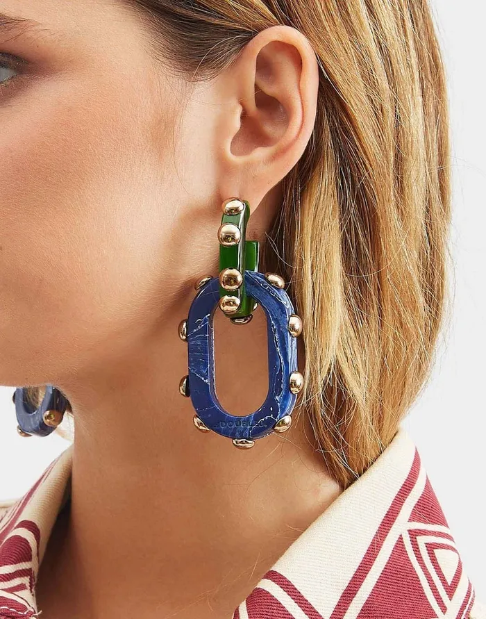 La Doublej Nefertiti Double Earrings Dark Green In Acrylic Resin Women Jewelry