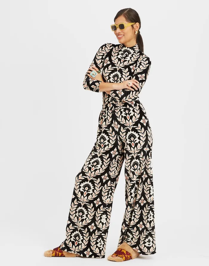 La Doublej Palazzo Pants Ghirlanda Black In Velvet Stretch Women Shorts and Pants La Doublej Palazzo Pants Ghirlanda Black In Velvet Stretch Women Shorts and Pants