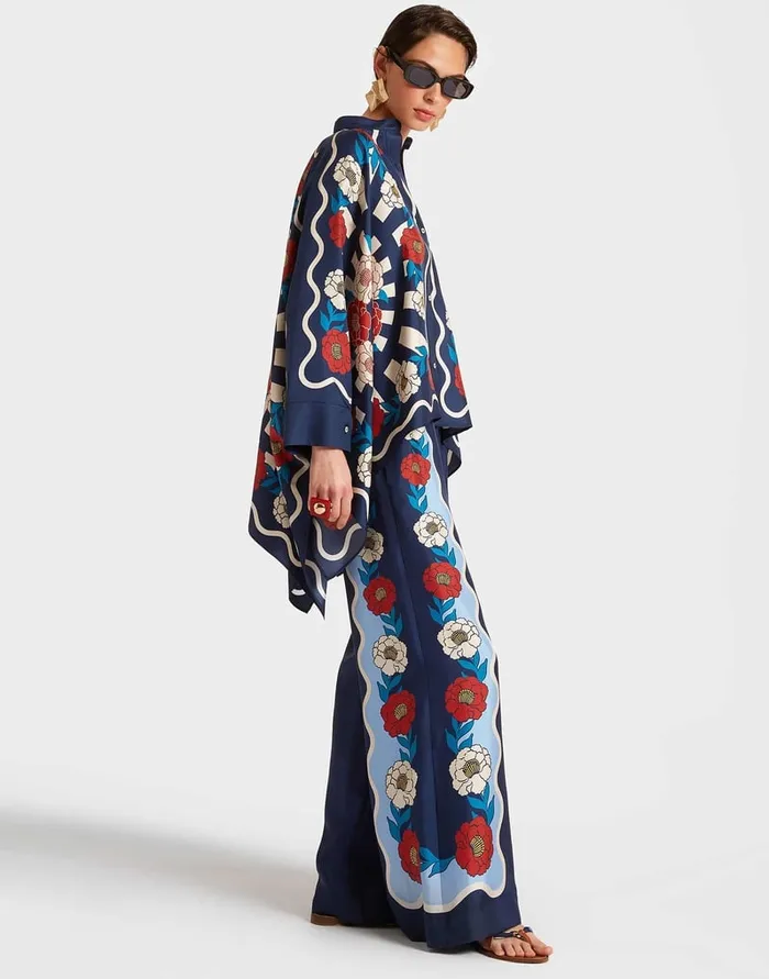 La Doublej Palazzo Pants Whitsun Place Blue In Silk Twill Women Shorts and Pants