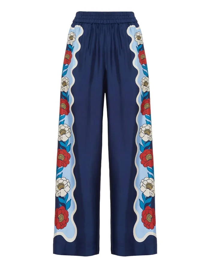La Doublej Palazzo Pants Whitsun Place Blue In Silk Twill Women Shorts and Pants