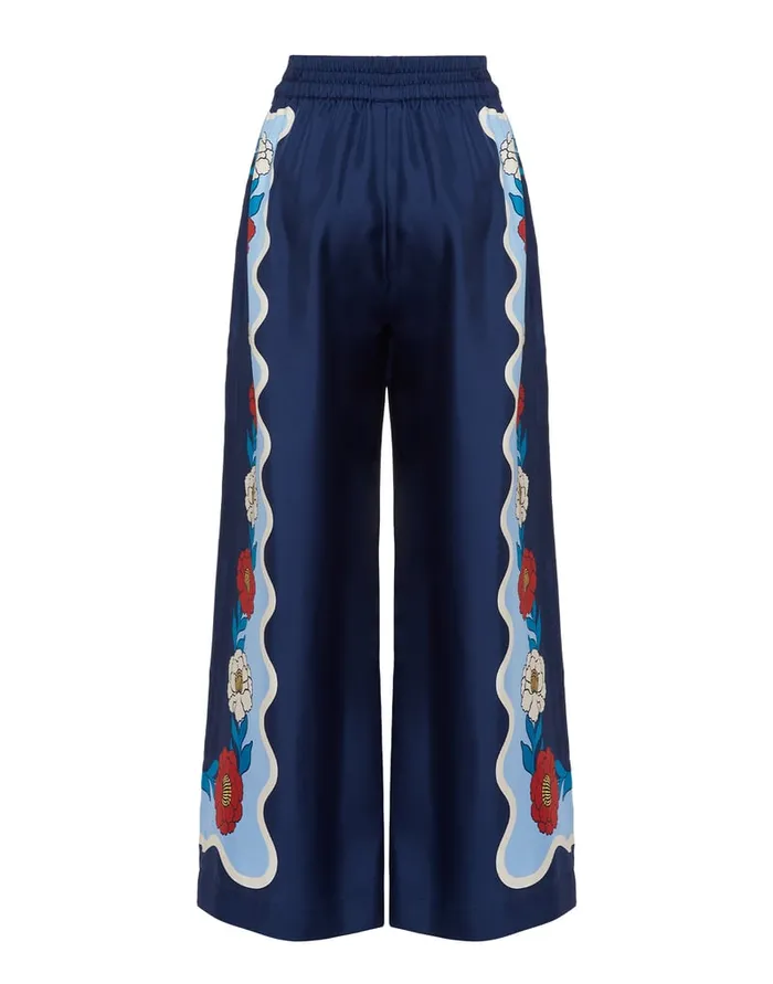 La Doublej Palazzo Pants Whitsun Place Blue In Silk Twill Women Shorts and Pants