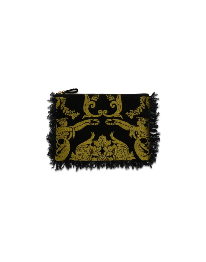 La Doublej Party Pochette Cherubs Black In Jacquard With Feathers Women Bags and Pochettes