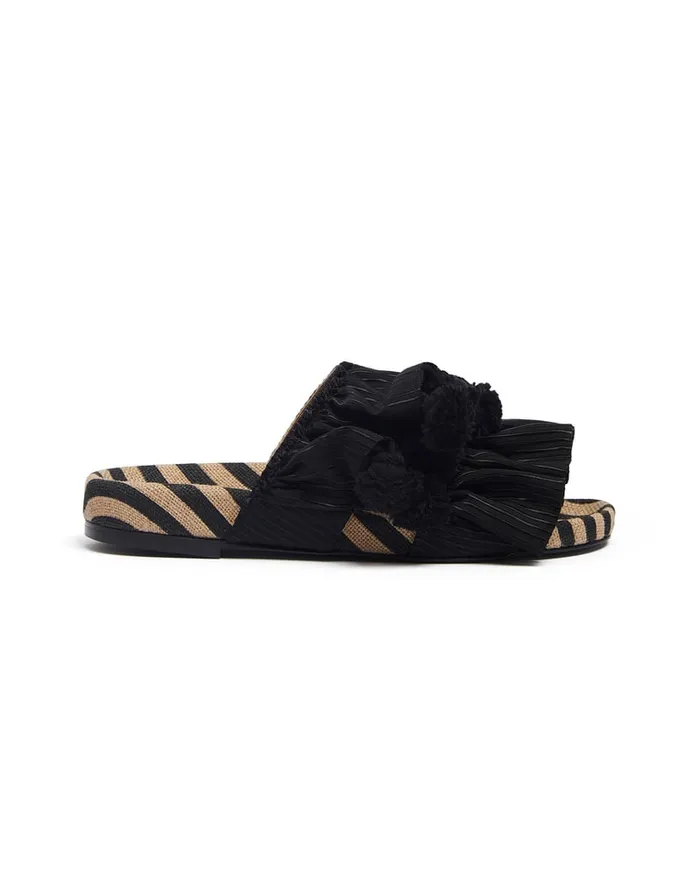 La Doublej Pimento Slide Solid Black In Viscose and Jute Women Shoes