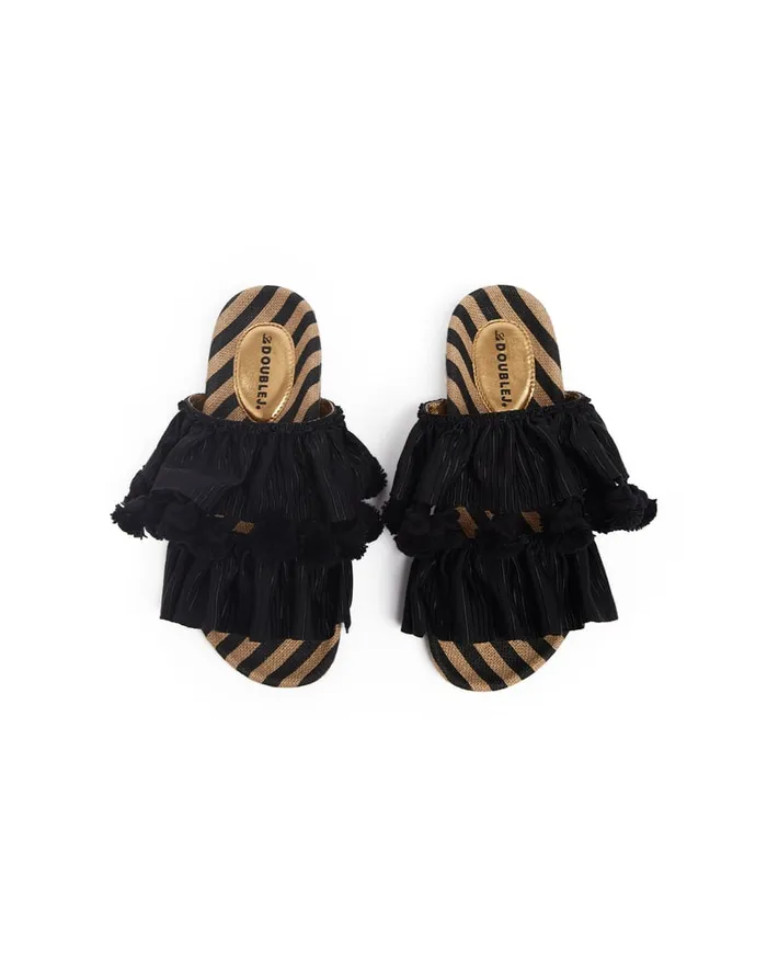 La Doublej Pimento Slide Solid Black In Viscose and Jute Women Shoes