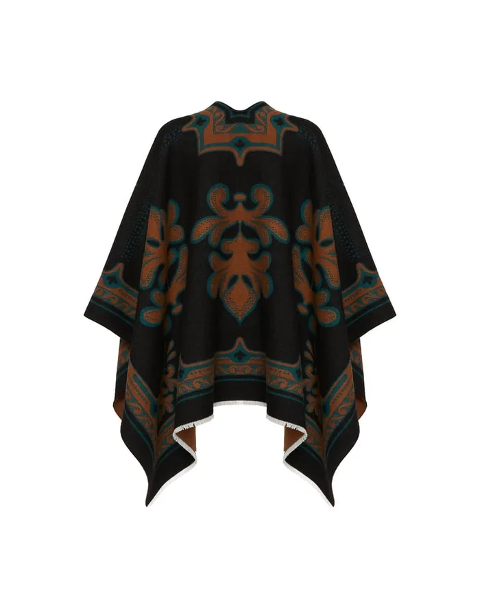 La Doublej Poncho Herald Black In Wool Silk Women Outerwear