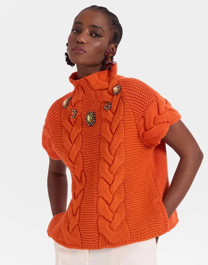 La Doublej Portrait Top Solid Rust In Chunky Wool Women Knitwear