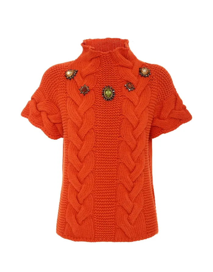 La Doublej Portrait Top Solid Rust In Chunky Wool Women Knitwear