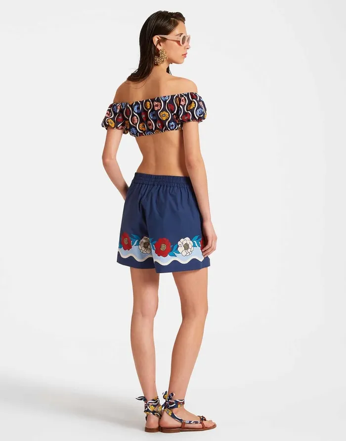 La Doublej PullUp Shorts Whitsun Place Blue In Cotton Poplin Women Shorts and Pants