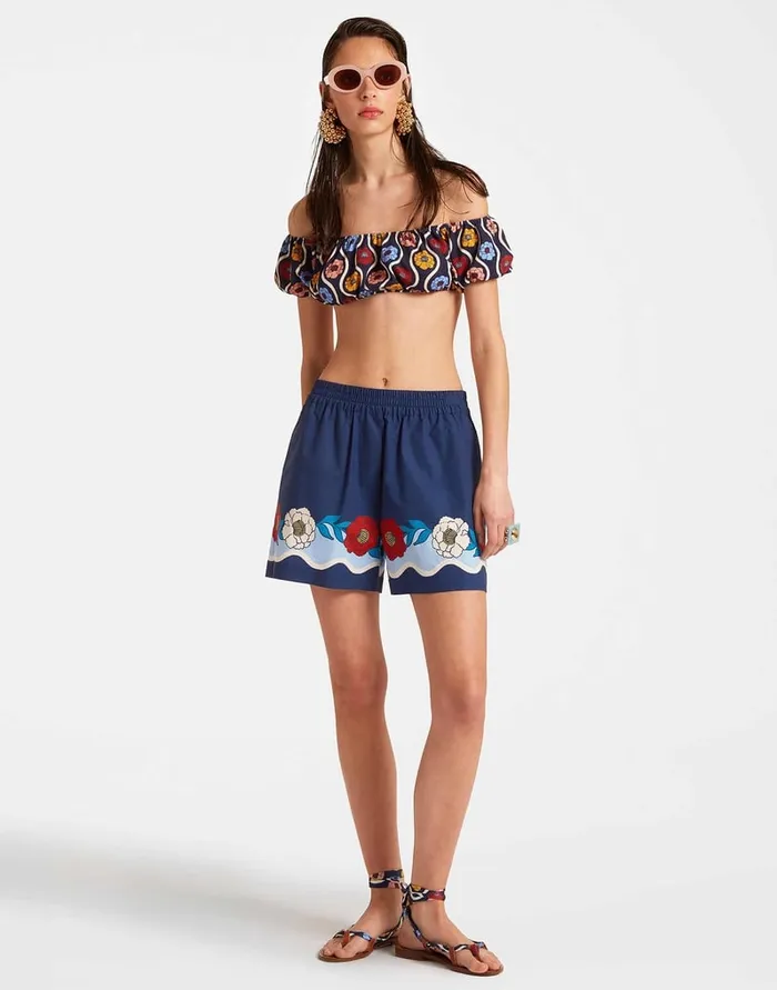 La Doublej PullUp Shorts Whitsun Place Blue In Cotton Poplin Women Shorts and Pants